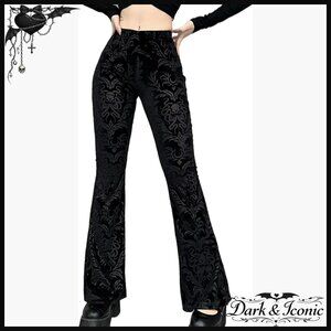 Floral Printed Velvet Flare Pants High Waisted Casual Gothic Steampunk Leggings